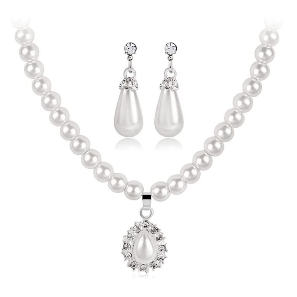 SANNIDHI Pearl Rhinestone Jewelry Set for Women -Necklace&Earring,Raindrop Shape Necklace Earring Suit for Important Occasion Party Gifts SANNIDHI Pearl Rhinestone Jewelry Set for Women -Necklace&Earring,Raindrop Shape Necklace Earring Suit for Important Occasion Party Gifts